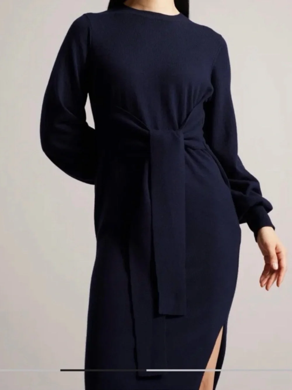 Ted Baker Essya Tie Front Knit Midi Dress Navy